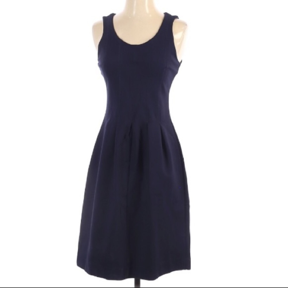 Navy j crew pleated flare navy blue dress - Picture 3 of 11